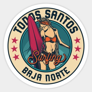 Vintage Surfing Badge for Todos Santos, Mexico Sticker